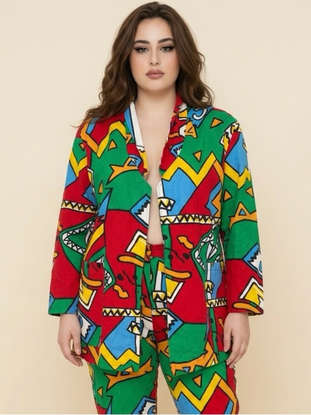 Vintage La Cité Colorblock Cotton Top - Red, Green, Yellow, Black